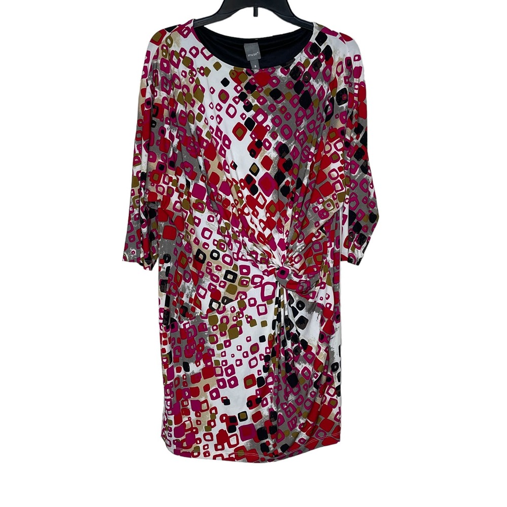Muse Women's Dress Rouched Stretch‎ Long Sleeve Round Neck Lined Multicolor 8